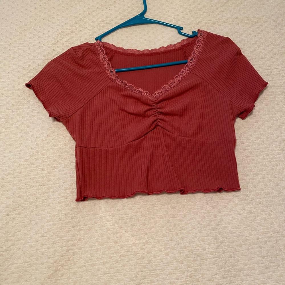 SHEIN burgundy crop top w/ laced neckline